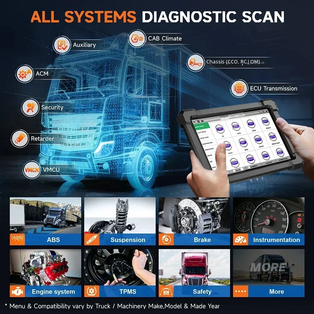 2024 ANCEL X7 HD Heavy Duty Truck Diagnostic Tool TPMS D.PF Regen ABS SAS ECU Oil Reset Full System OBD2 Truck Scanner 24V/12V