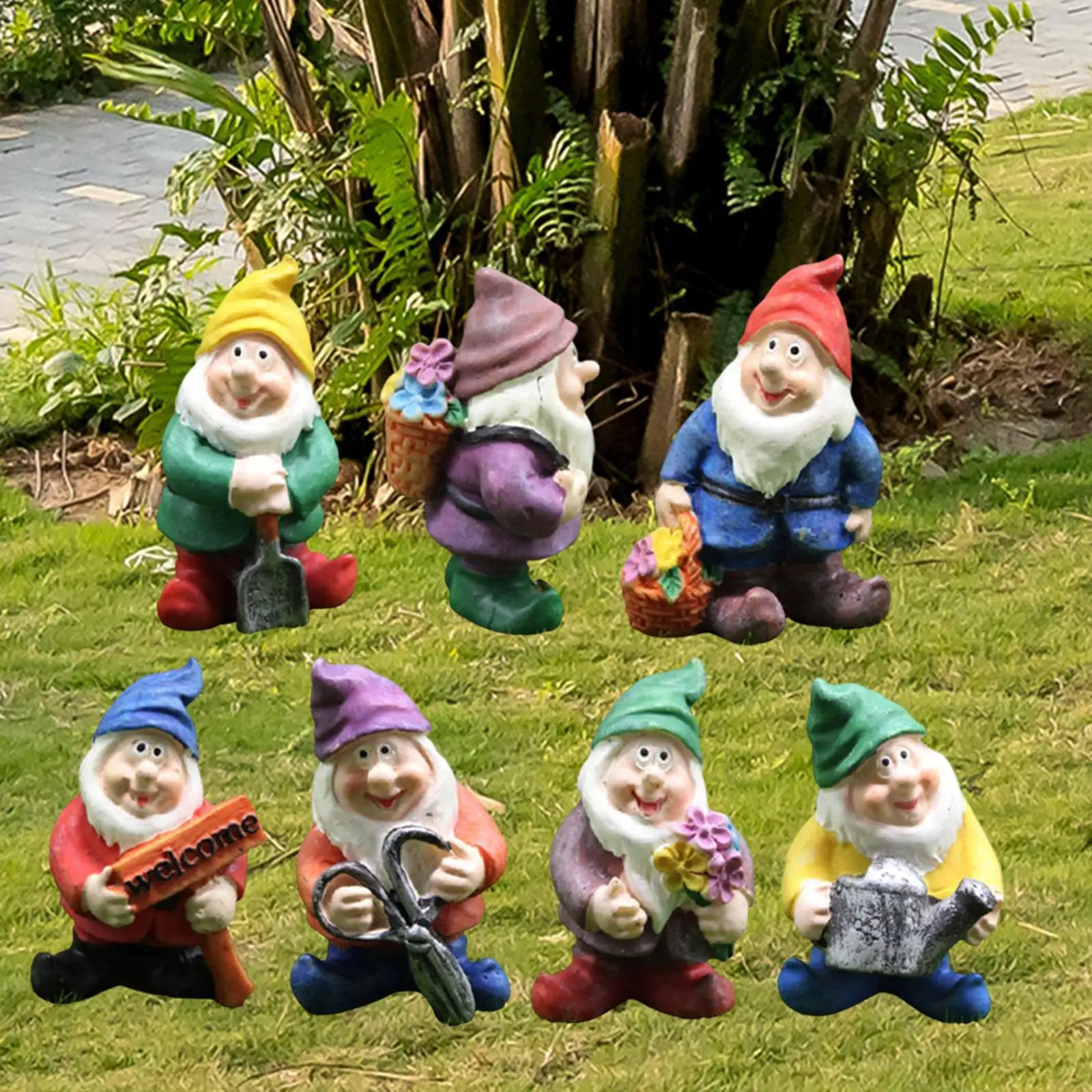 Seven Dwarfs Resin Outdoor Gnomes Decorations Micro Landscape