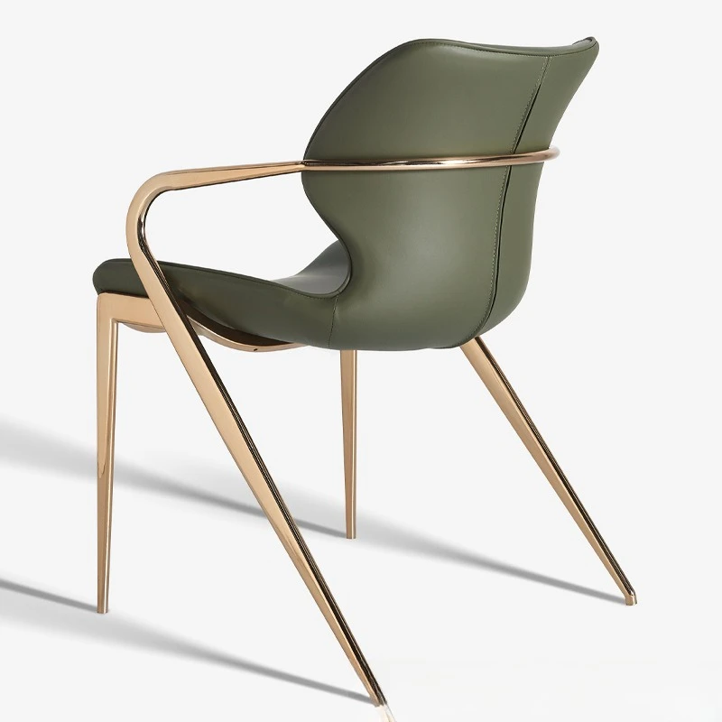 

Italian light luxury home hotel saddle leather cafe negotiation chair simple modern carbon steel armrest back chair