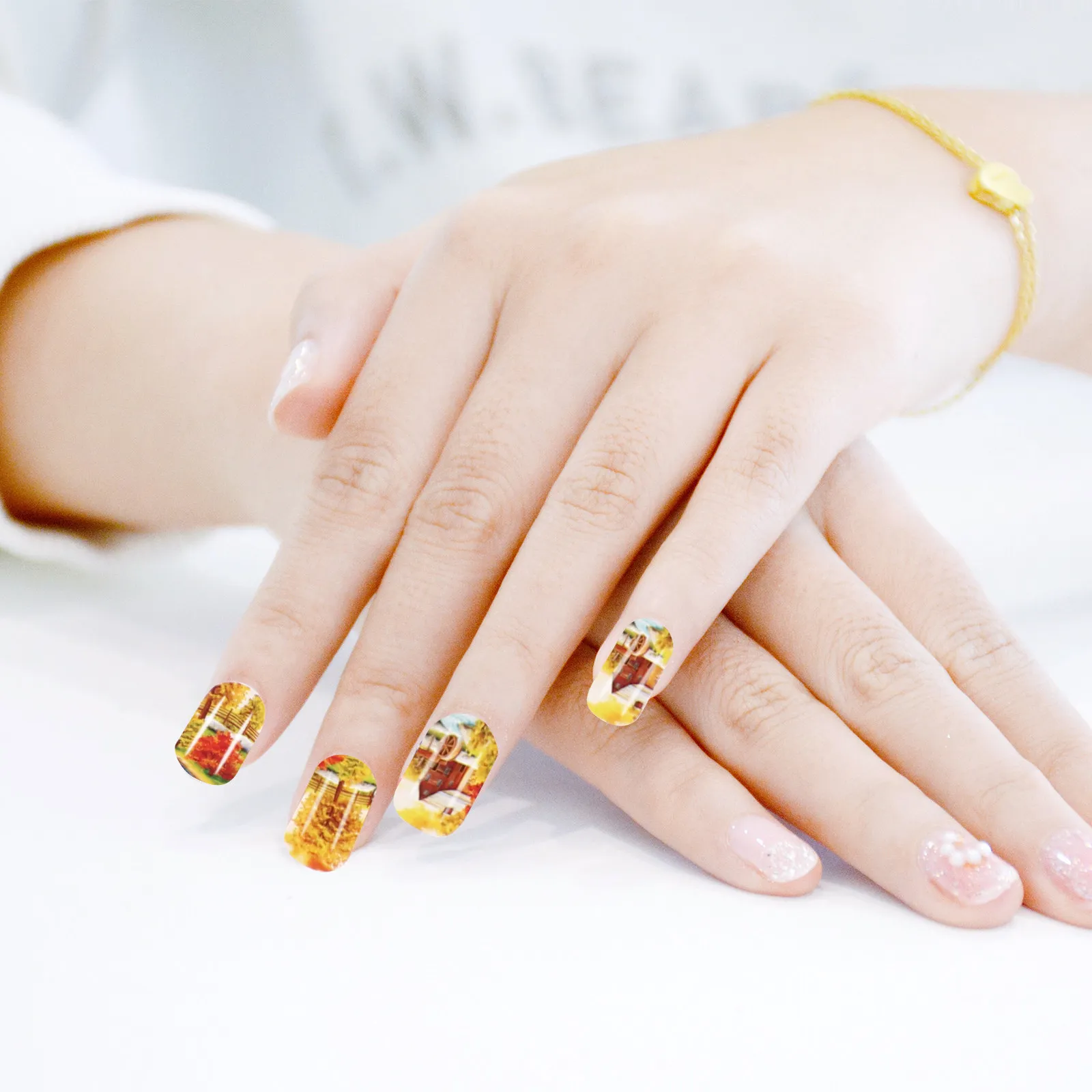 

60pcs Squirrel Maple Leaf Nail Stickers Fall Manicure Pvc Accessories Lovely Patterns Easy Apply Charm Holiday Decor