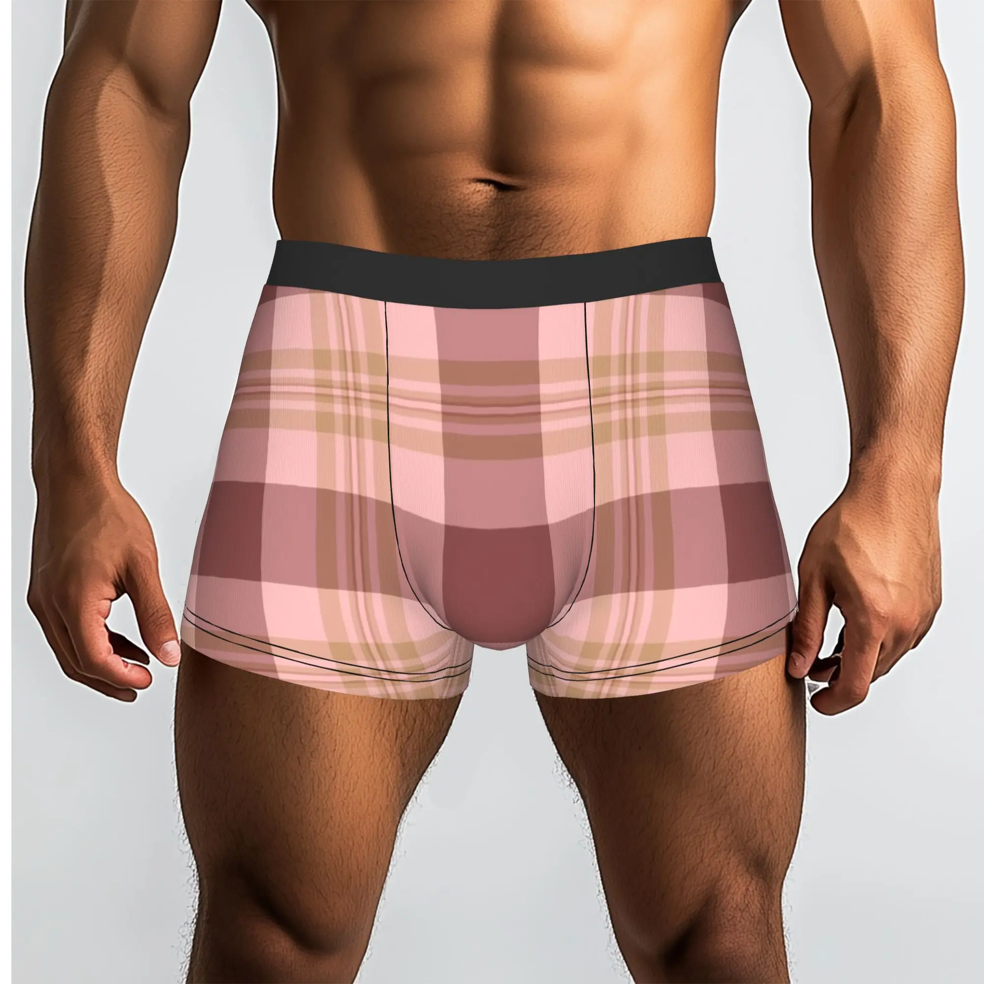 Custom Check Plaid Fabric Texture Tartan Pattern Underwear Men Breathable  Boxer Briefs Shorts Panties Soft Underpants For Homme