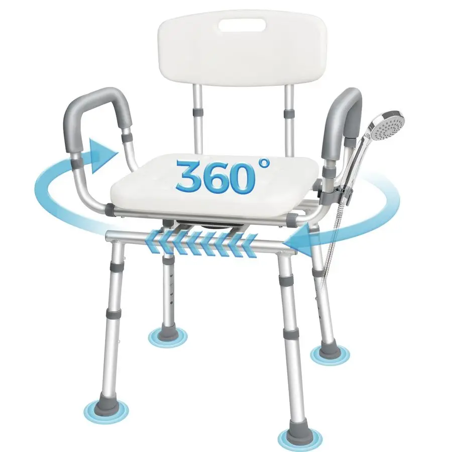 Shower Chair with Arms and Back, 450lbs Heavy Duty Shower Chair for Elderly and Disabled, Handicap Shower Chairs for Inside Sho