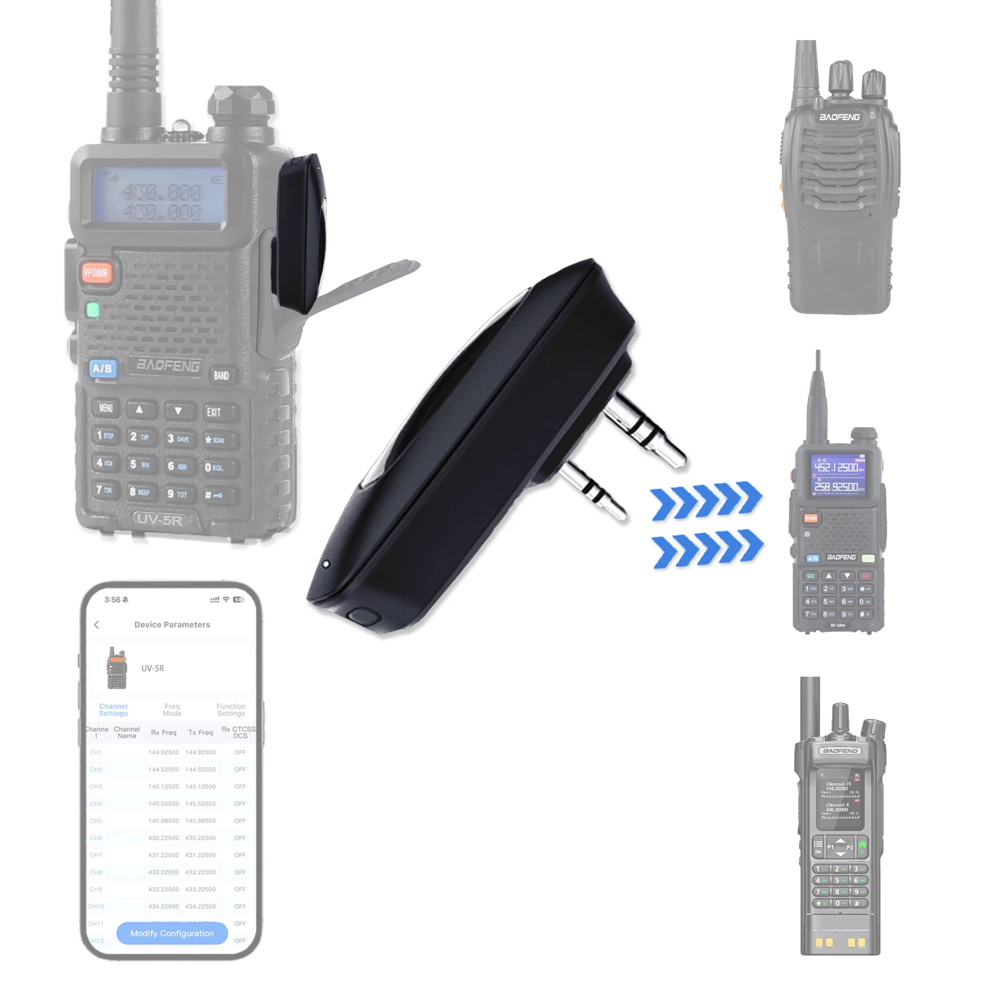 Bluetooth Walkie Talkie Programmer BT-1AD | App-Controlled Radio Frequency Writer | USB-C Rechargeable Adapter