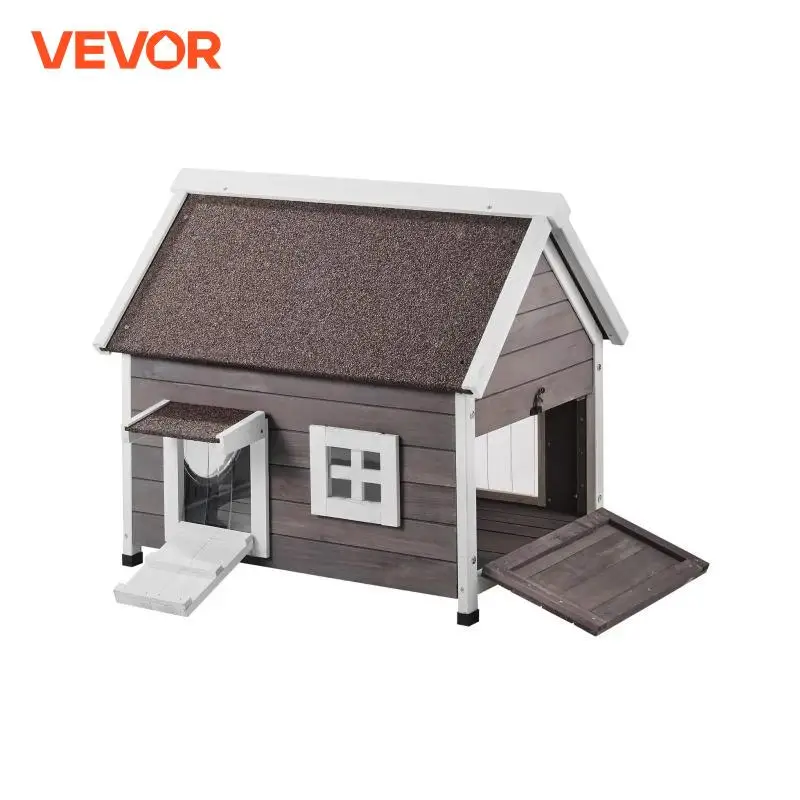 

VEVOR Outdoor Cat House Weatherproof Feral Cat Shelter for Multiple Cats Outdoor Wooden Cat House with Side Door 22"Lx30"Wx26"H