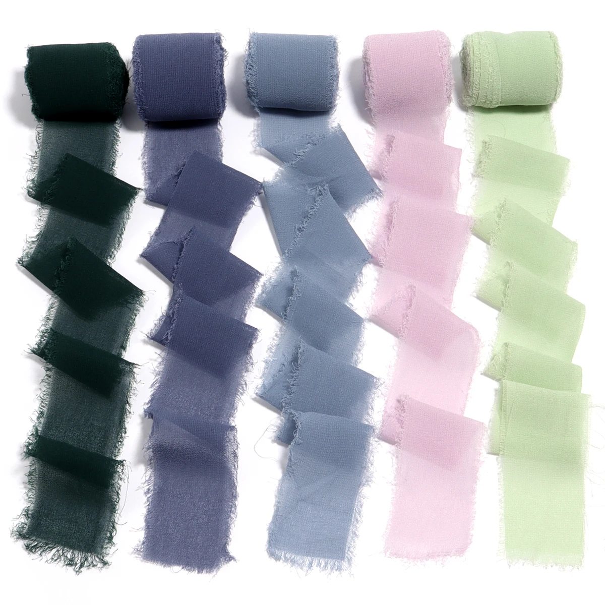 5M/Rolle Buntes Chiffonband Handgefertigte Bänder mit Gerissenen Kanten für Schleifen, Blumensträuße, Geschenkverpackungen, Weihnachtsfeierdekoration – Detail 6