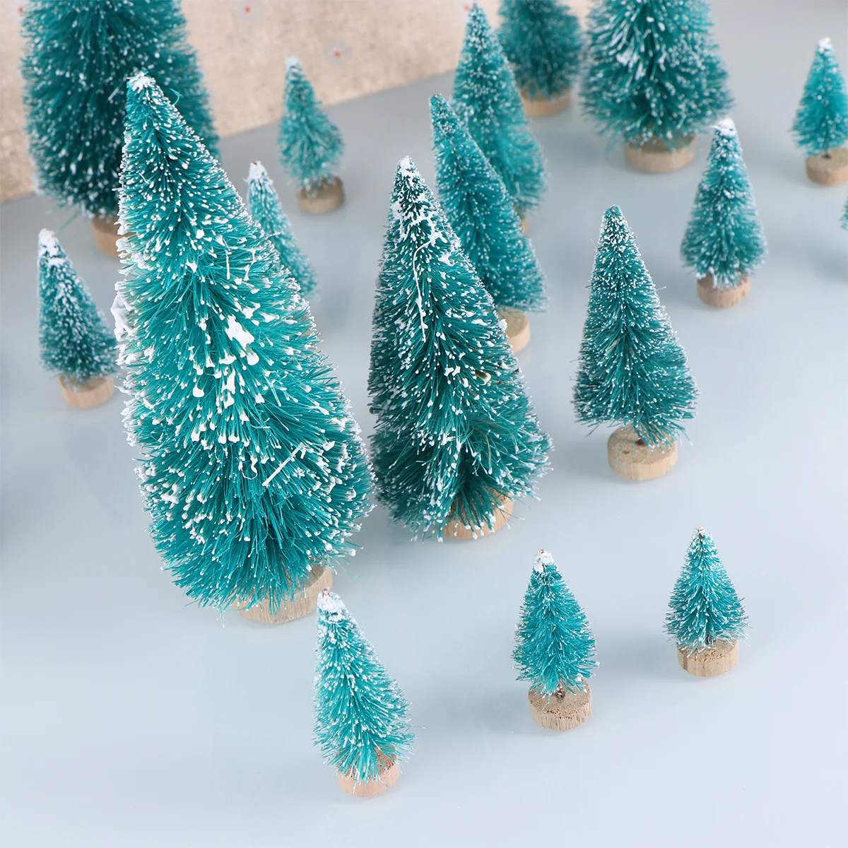 48Pcs Mini Christmas Tree Ornaments Sisal Snow Tasson Blue Green 35cm-160cm for Diorama Crafts Home Decoration