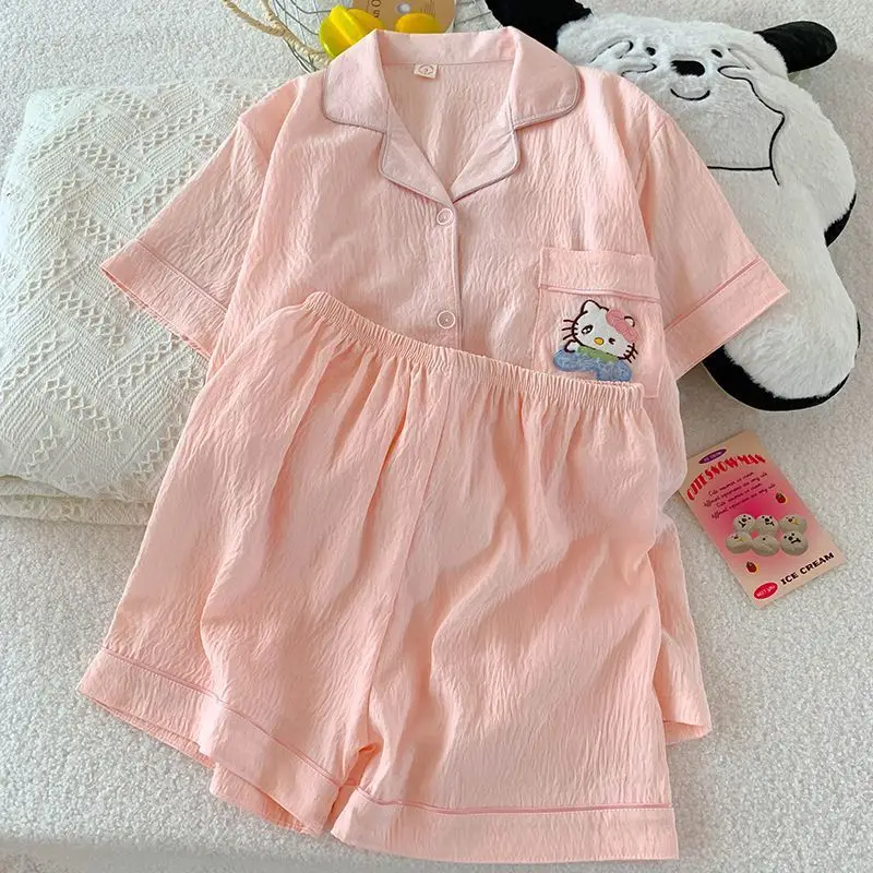 

Sanrio Hello Kitty Kawaii Pajamas Set Women Pyjama Summer Negligee Short Sleeve Shorts Sleepwear Cartoon Nightwear Home Suit New