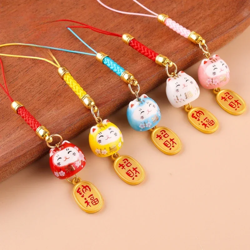 Japanese Lucky Cat Phone Straps Cute Keychain Bag Accessories Phone Key Strap Lanyard Hang Charm Car Key Ring Rope Decor