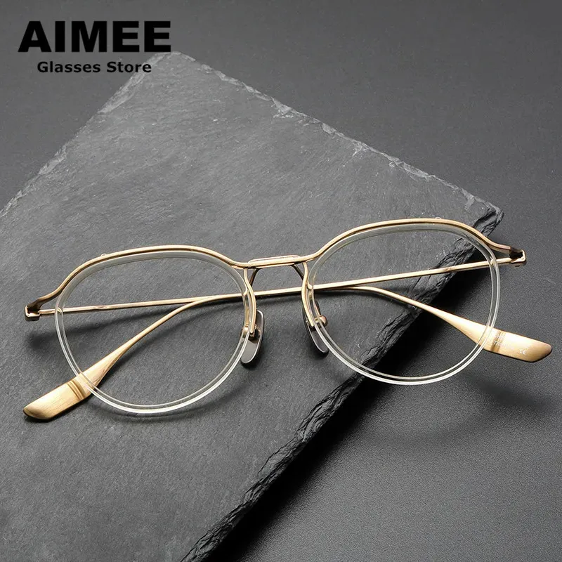 

Japanese Brand Pure Titanium Glasses Frame Men Half-Rim Round Prescription Eyeglasses Women Optical Blue Light Eyewear DTX131