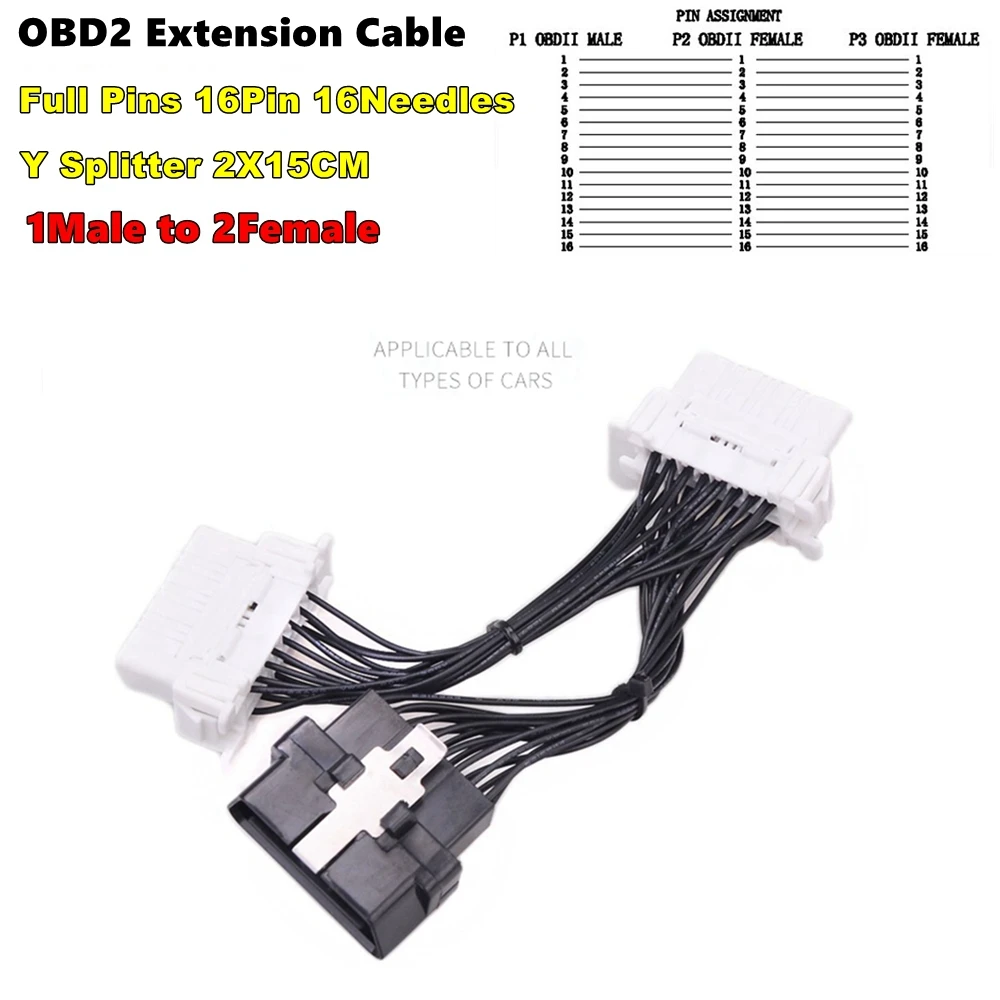 High Quality 16 pin OBD2  Splitter Extension Cable one Male to Two Female Y Cable Auto Car Splitter Extension