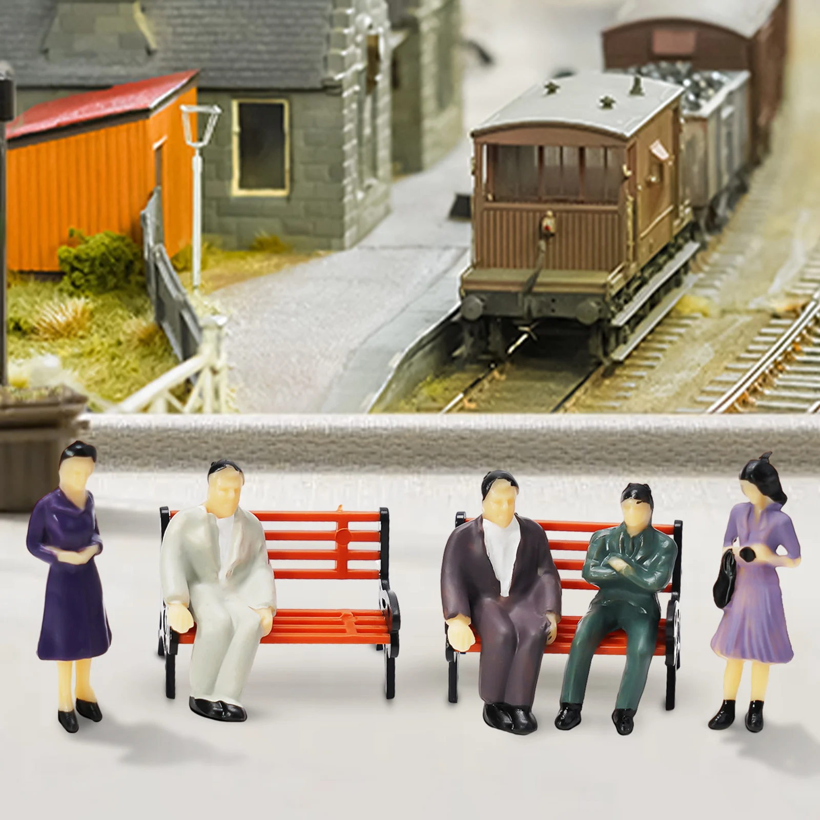 50Pcs 1:50 Scale Model Miniature Figures N Scale Painted Scenes Modelling People +6 Bench Train Railway Layout Model People