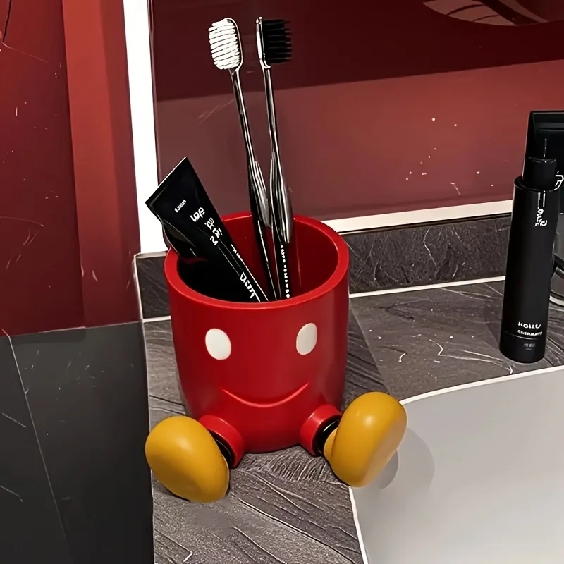 Tube de rangement de bureau en plastique, dessin animé, boîte de rangement pour brosse de maquillage et brosse à dents, décorations classiques rouges et jaunes