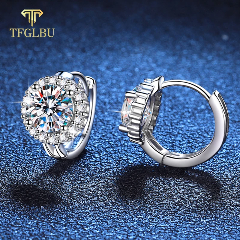 TFGLBU 0.5/1CT Solid 925 Silver Moissanite Hoop Earrings for Women Sunflower Ear Original Engagement Wedding Jewelry Wholesale