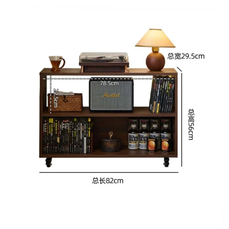 Retro Living Room Sofa Side Table, Bedroom Movable Coffee Table, Multifunctional Bookshelf Storage Cabinets, Home Furniture