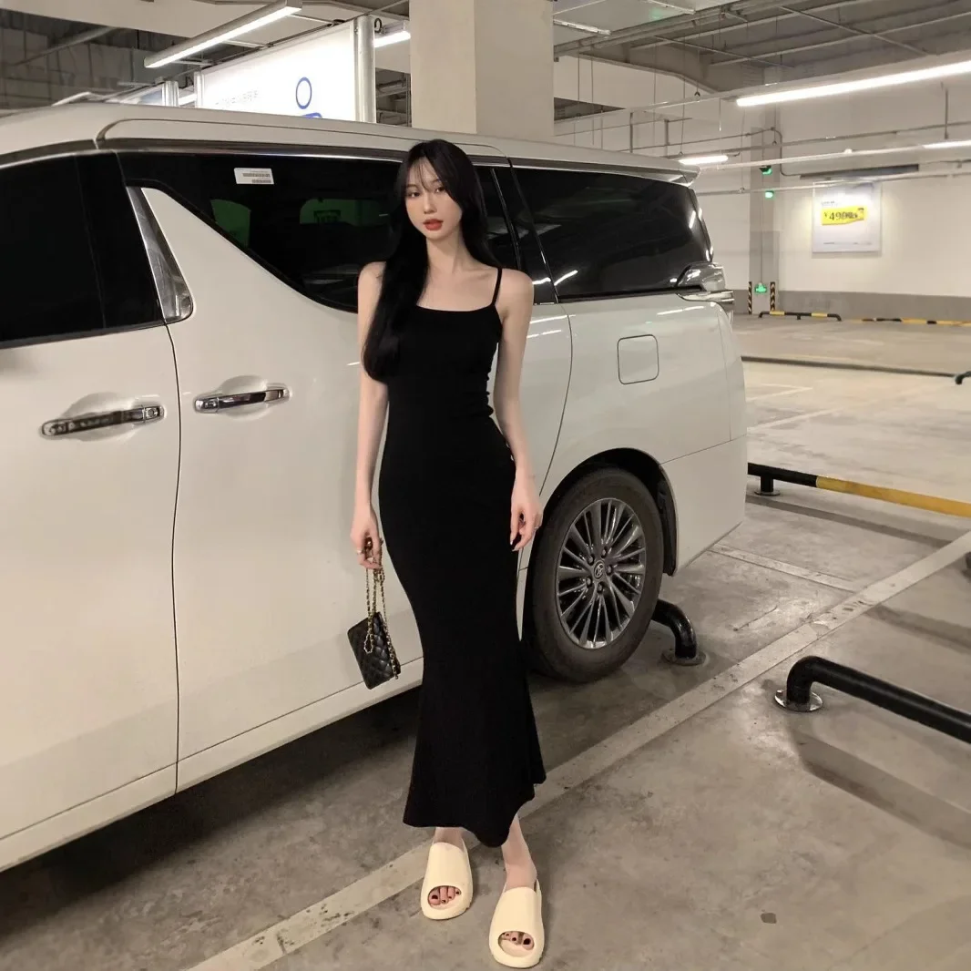 Summer New Style American Retro Strapless Midi Dress Women Slim Fit Sleeveless Empire Waistline Knee-Length Fashionable Dress