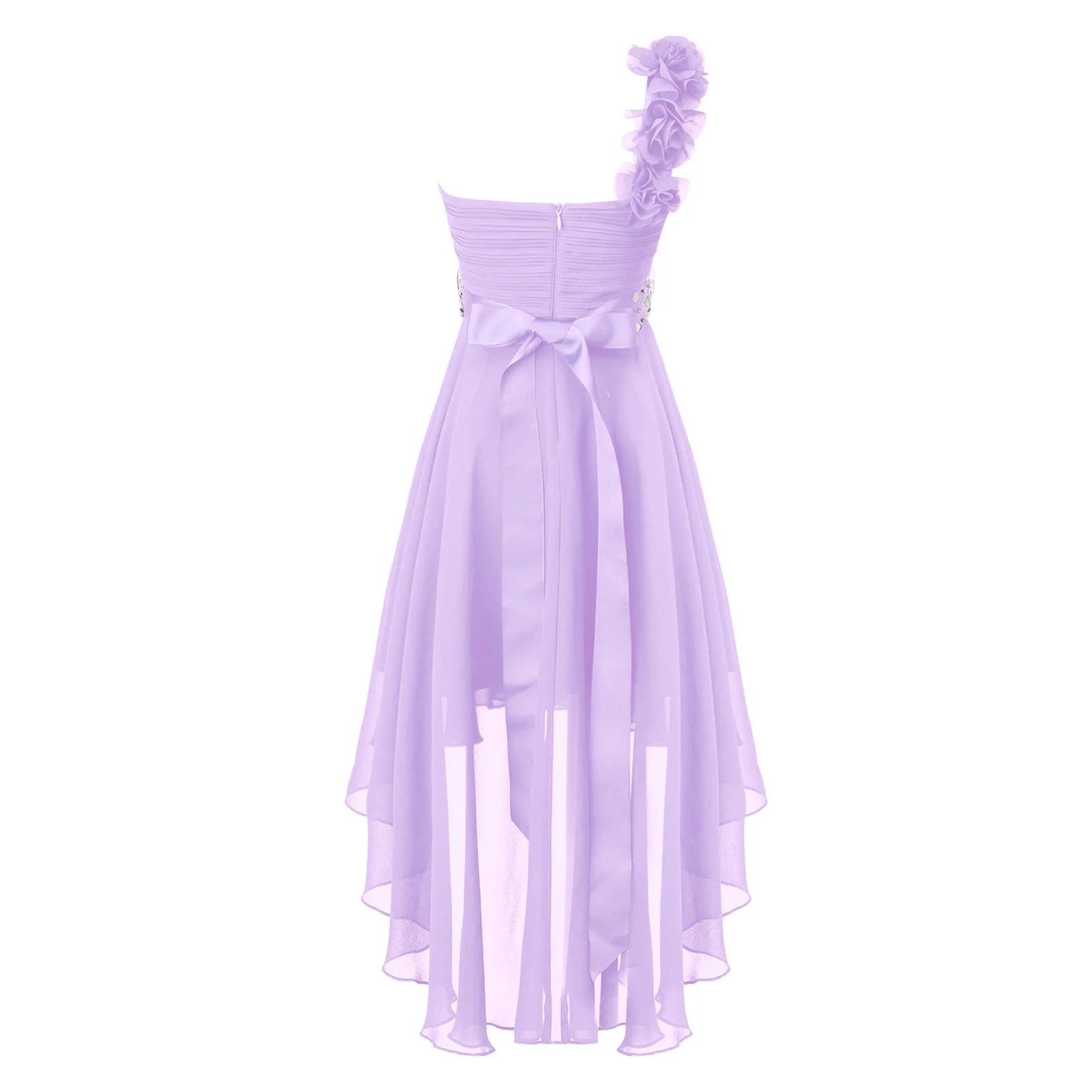 Kid Girls Child Flower Chiffon Tulle Lace Dress Wedding Bridesmaid One-shoulder Formal Party Asymmetrical Dance Prom Gown Dress