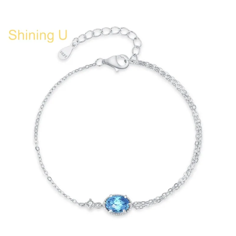 

Браслет Shining U из стерлингового серебра 925 пробы с овальными драгоценными камнями аквамарина для женщин, изысканные ювелирные изделия, подарок на день рождения, весна
