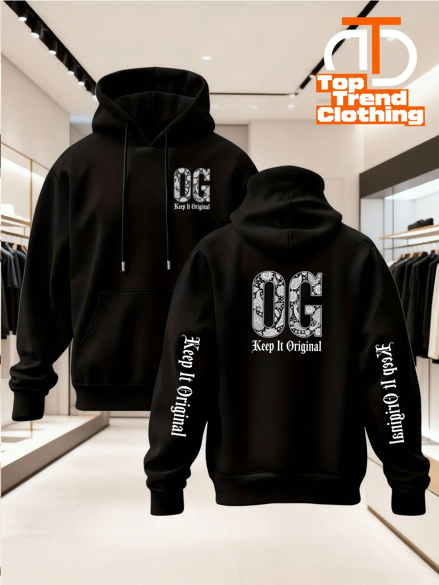 Casual hooded sweatshirt featuring an OG paisley print that exudes a vintage vibe;a unisex style suitable for autumn and winter.