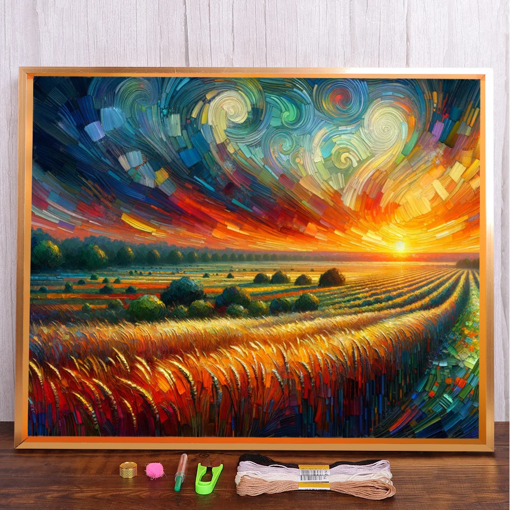 

Landscape Wheat Field Pre-Printed 11CT Cross Stitch Kit DIY Embroidery Craft Handmade Handiwork Hobby Design Needle For Adults