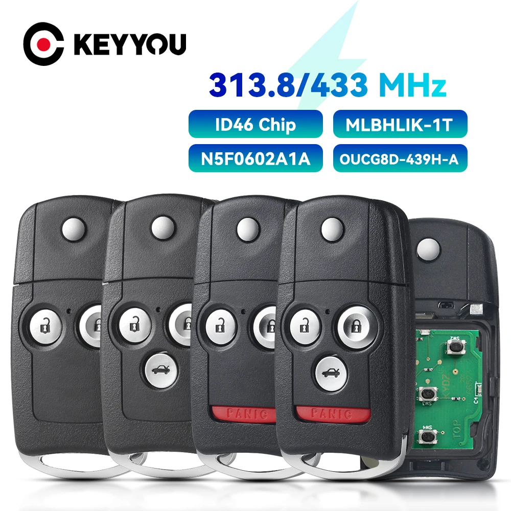 KEYYOU – clé de voiture télécommandée avec batterie, 2/3/4BNT, pour Honda CR-V Jazz Accord 2008-2012, ancienne Civic 433/313.8MHZ ID46 PCF7936 HON66 Blade