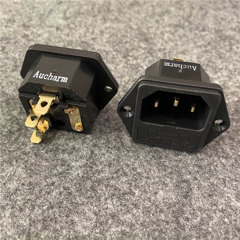 Aucharm Full Copper Gold Plated AC Power Socket Fuse Seat For Fever HIFI Amplifier