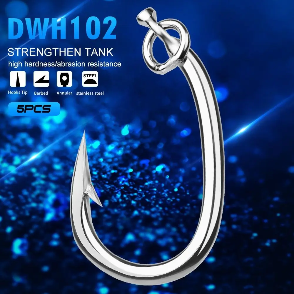 

5Pcs Barbed Tuna Fishhooks Stainless Steel Jigging Hooks Circle Fishing Hooks Big Size Strong Big Game Hook Boat Sea Fishing