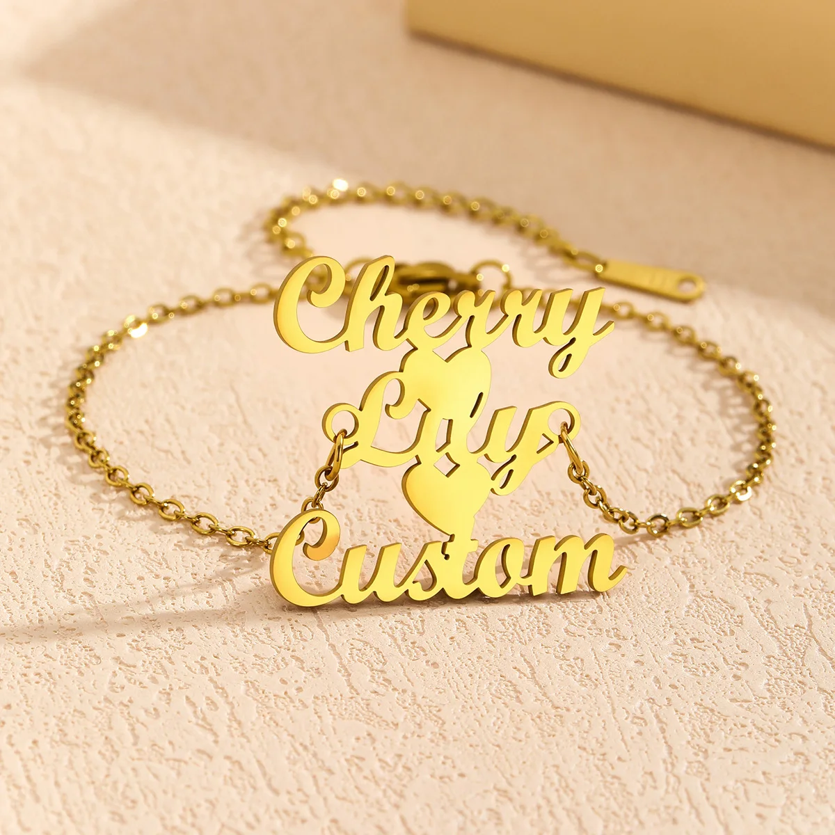 

Stainless Steel Custom 3 Names Bracelet for Women Kids Personalized Double Hearts Nameplate Adjustable Bracelets Jewlery Gift