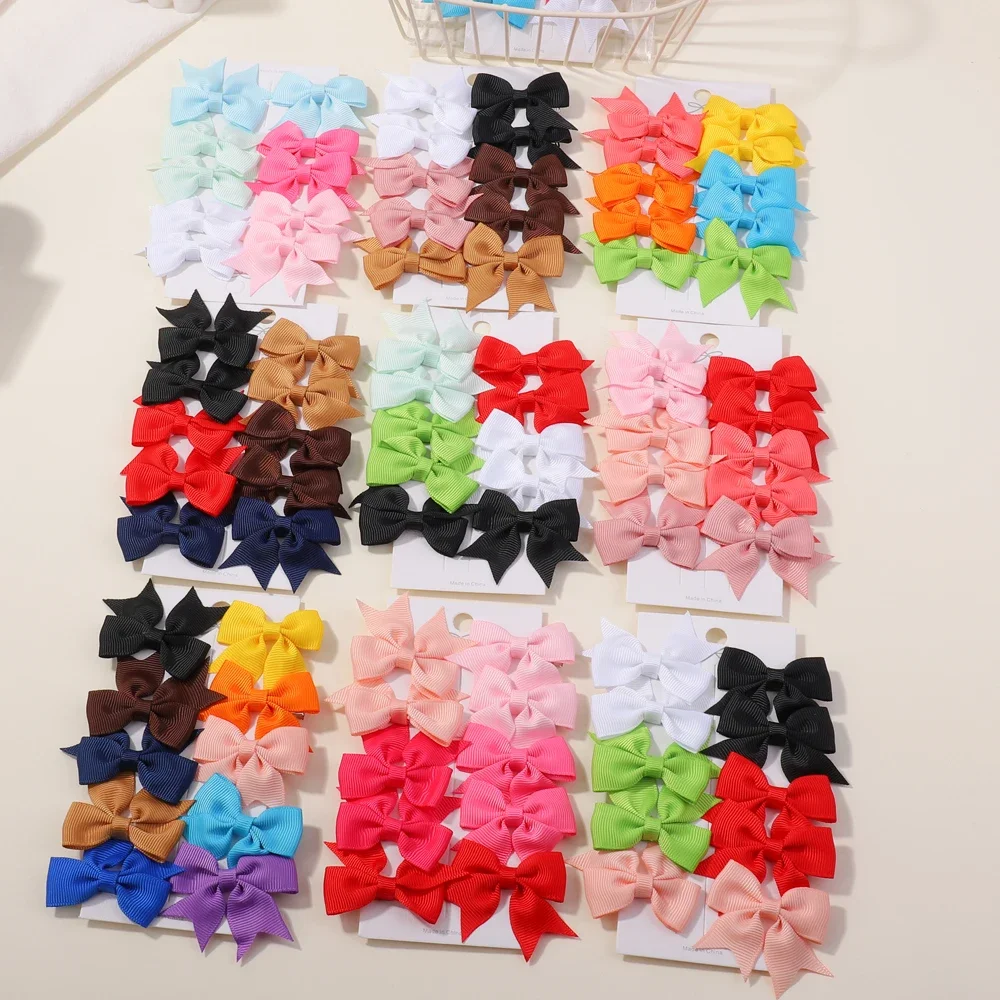 Horquilla con Lazo de cinta para bebé, 10 piezas, Mini pasadores de satén de Color liso Kawaii, accesorios para el cabello para niña, venta al por