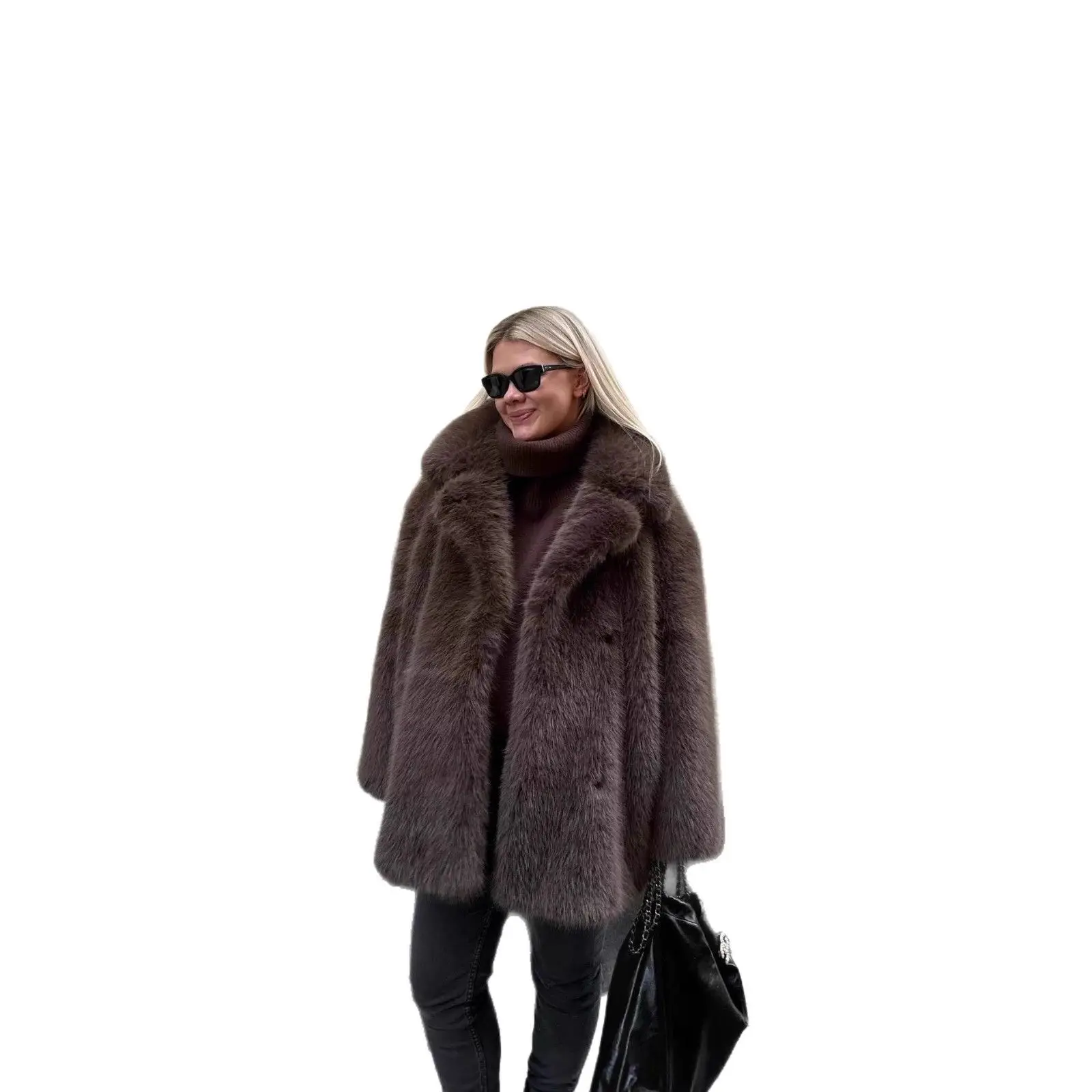 Manteau en fourrure mi-long pour femme, imitation cuir de vison, Jaet, cintré à la taille, Long, col carré, nouvelle collection automne hiver