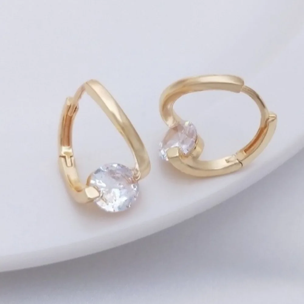 

French Large Zircon Ear Buckle 14K Gold Ins Style Simple Light Luxury Fashion Earrings Internet Celebrity Temperament Earrings