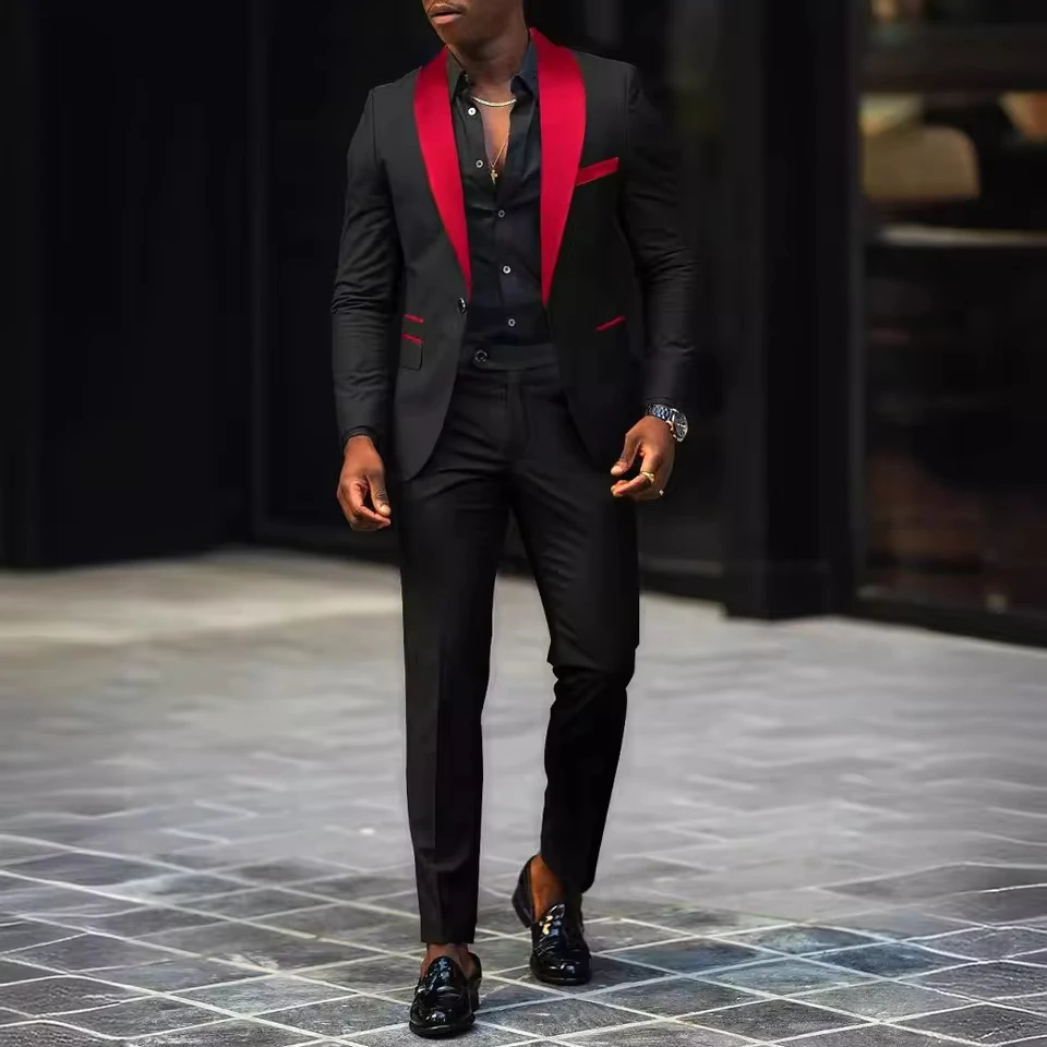 

Men's New Fashion Business Casual Two-piece, Comfortable and Breathable Slim-fit Side Slit Single-button Suit Jacket+trousers