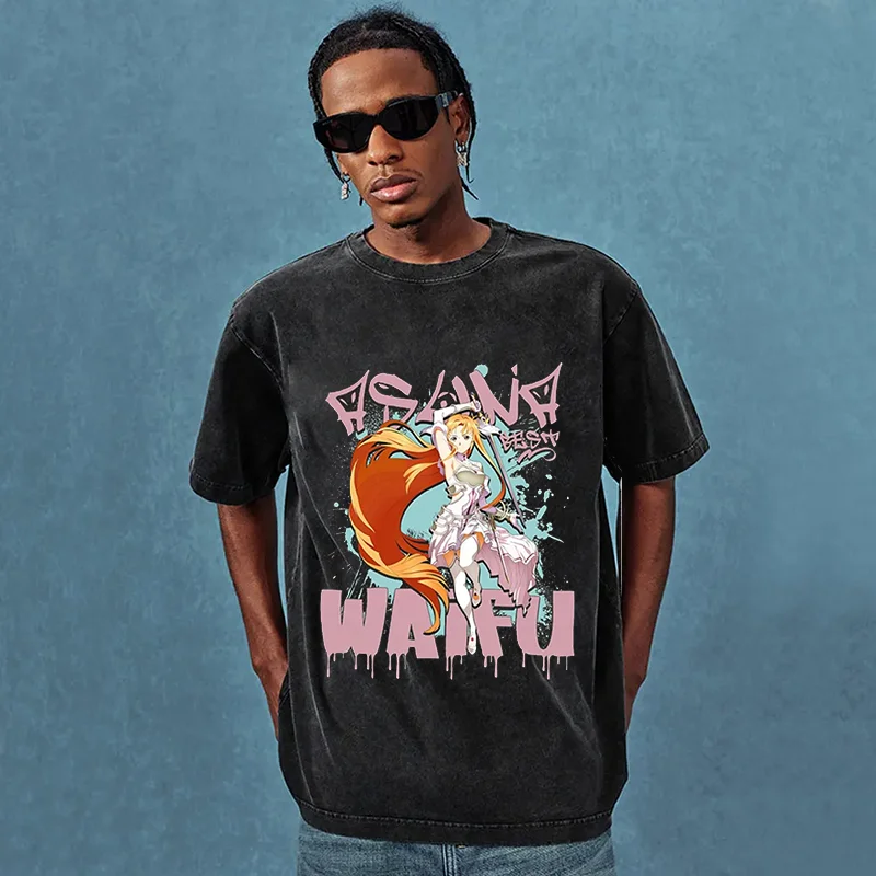 

Men's T-shirt Sword Art Online Anime Print Graphic Women's Oversized Vintage Washed Short Sleeve Tees Y2k Clothes Gym Top Summer