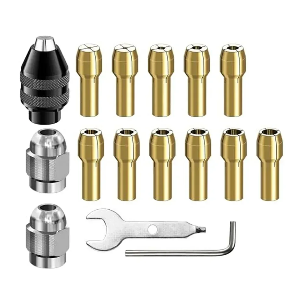 Robust 16 Pcs Drill Chuck Collet Set In Brass For M8 Drills With Keyless Design For Quick Bit Changes And Secure Holding