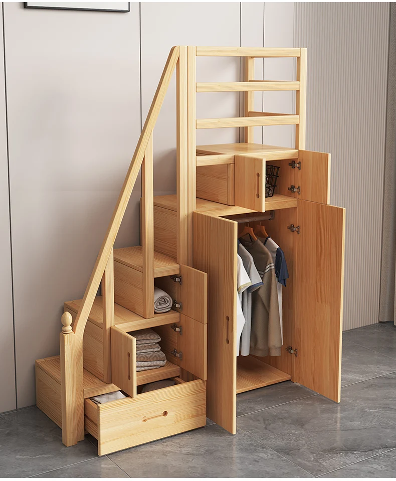 Solid wood multi-function with wardrobe, stair cabinet, stair cabinet, stool, drawer locker, custom factory direct sales