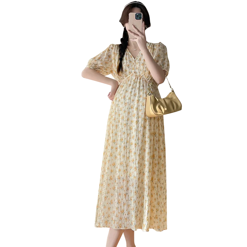 M-4XL Summer Sweet Maternity Loose Dress Oversized Pregnant Woman Clothes  High Waist V-Neck Fashion Printing Pregnancy Dresses - AliExpress 1501