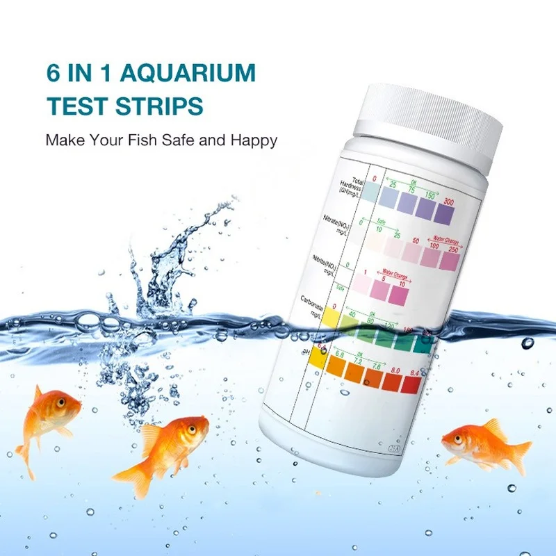 7-IN-1 100 strisce reattive per acquari Kit di Test per acquari per Kit di Test per acqua dolce d\'acqua salata per rilevare PH NO2 NO3 KH GH CL TA