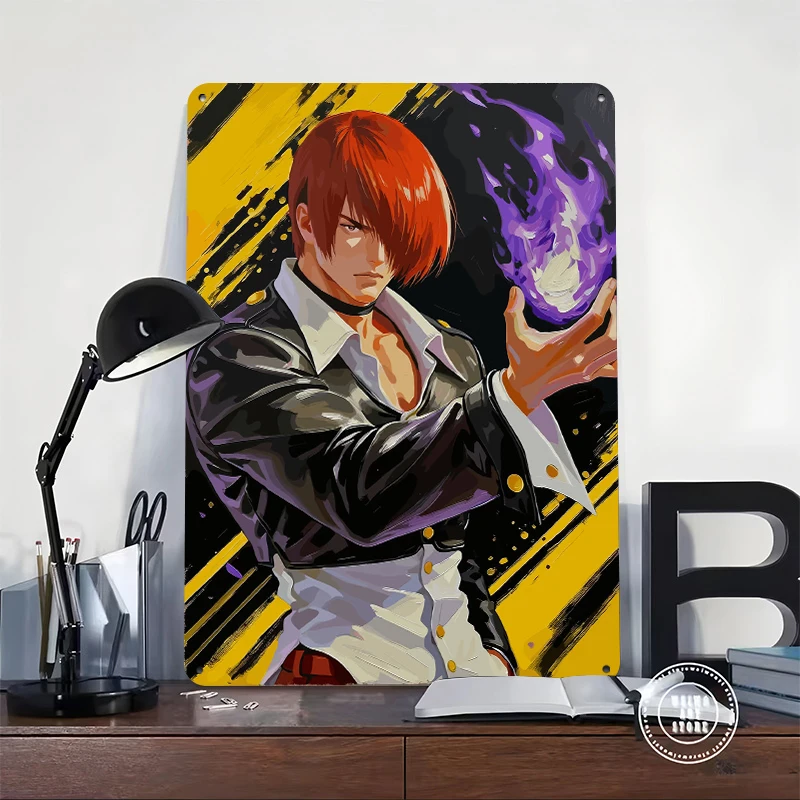 Iori Yagami Potrait Poster Customized Vintage Metal Signs Wall Art Retro Tin Plaque for Bathroom Decor Room Bedroom Decorations