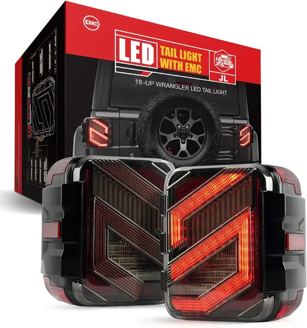 Światła tylne LED S-Design dla Jeep Wrangler JK JKU Sport/Sahara/Rubicon 2007-2018 Tylne światło hamowania zatwierdzone przez DOT z kierunkowskazem