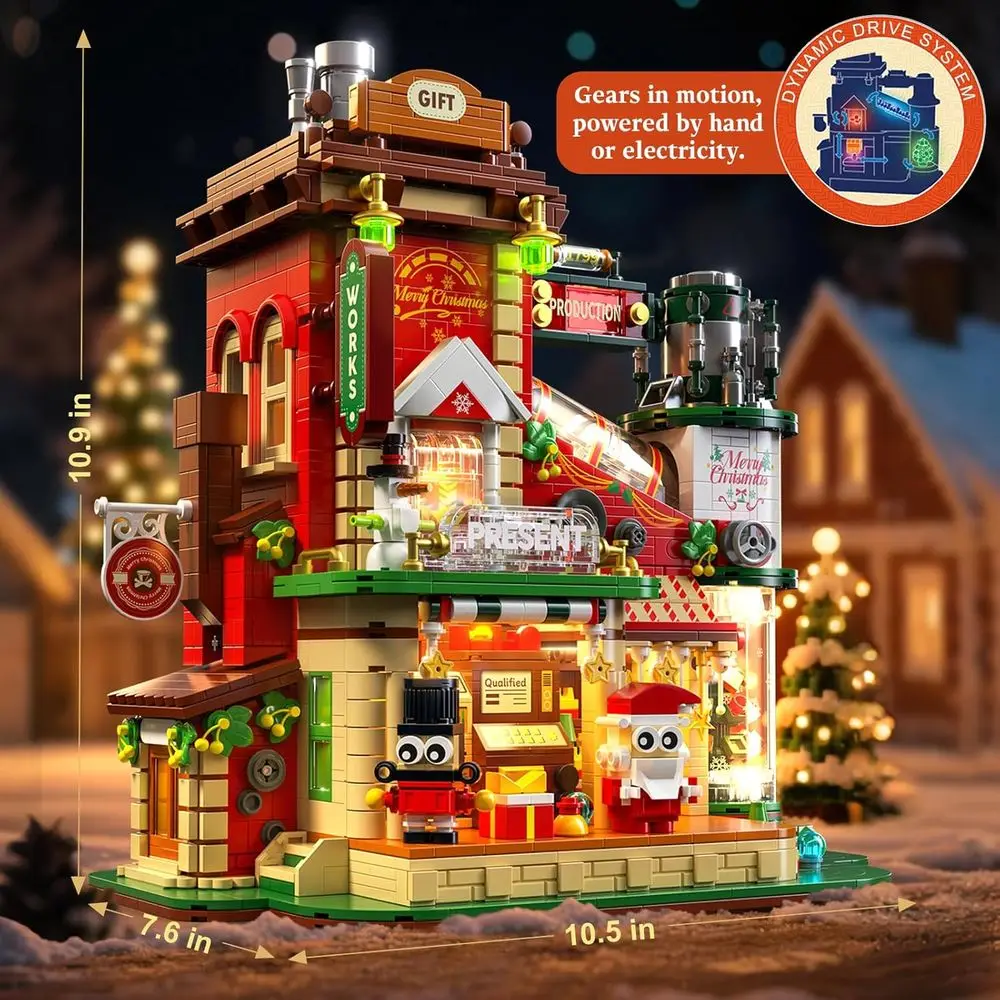 Set da 2775 pezzi di costruzione di villaggi natalizi luminosi per tutte le età, kit per case natalizie fai da te, esposizione da collezione e regalo