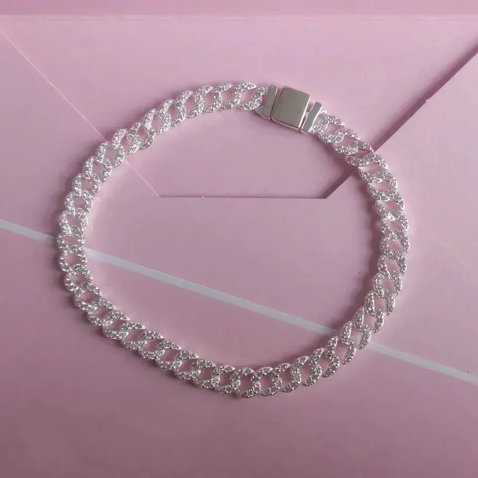 Trendy 925 sterling silver exquisite zircon Cuban chain bracelet fit original design women's fashion bracelet DIY jewelry gift