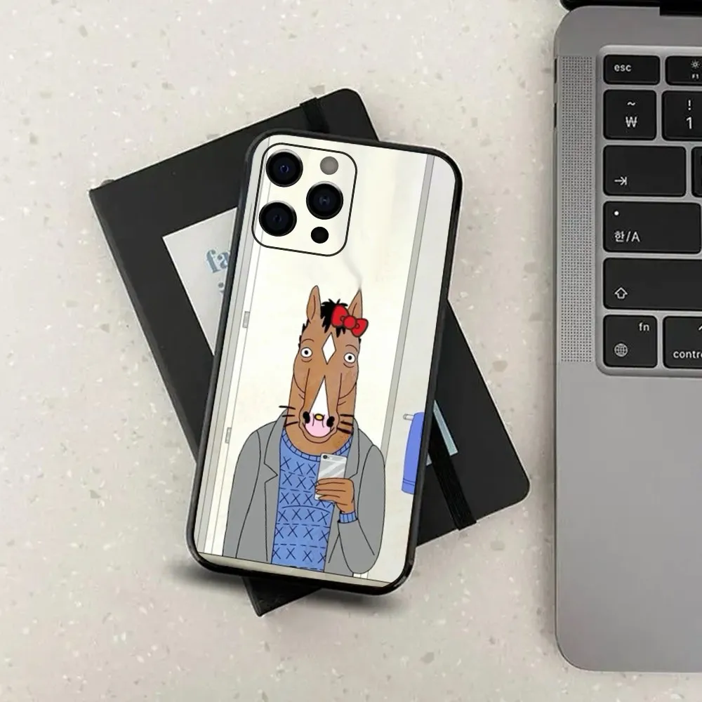 Cartoon B-BoJack H-Reiter Handyhülle für Apple iPhone 15,14,13,12,11,Pro,X,XS,Max,XR,Plus,Mini Soft Black Cover