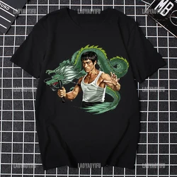 Camiseta clásica nostálgia The Dragon para hombre, camisa de Kung Fu Brusli, China, manga corta, cuello redondo ancho