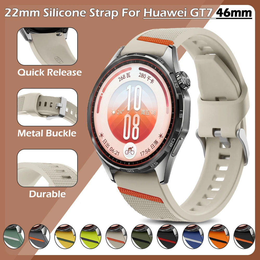 22mm Twill Texture Silicone Strap For Huawei GT 7 46mm Waterproof Sweat‑Proof Silicone Strap For Huawei Runner 1 2 GT 6 Pro 46MM