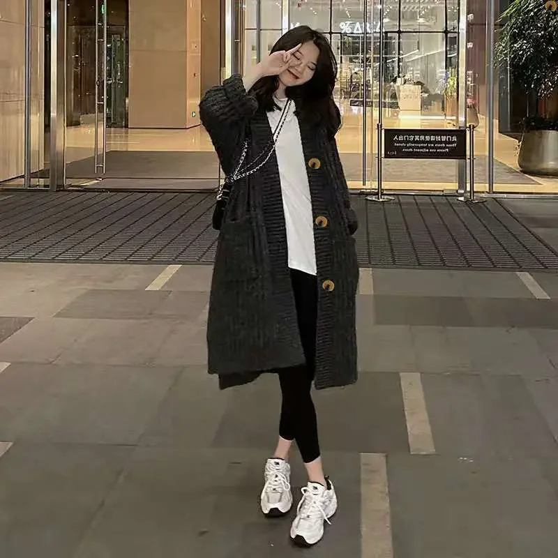 

Korean Loose Fit Large Edition Women's Clothing New Item led Lazy Style Sweater Cardigan Thick Coat Spring and Autumn