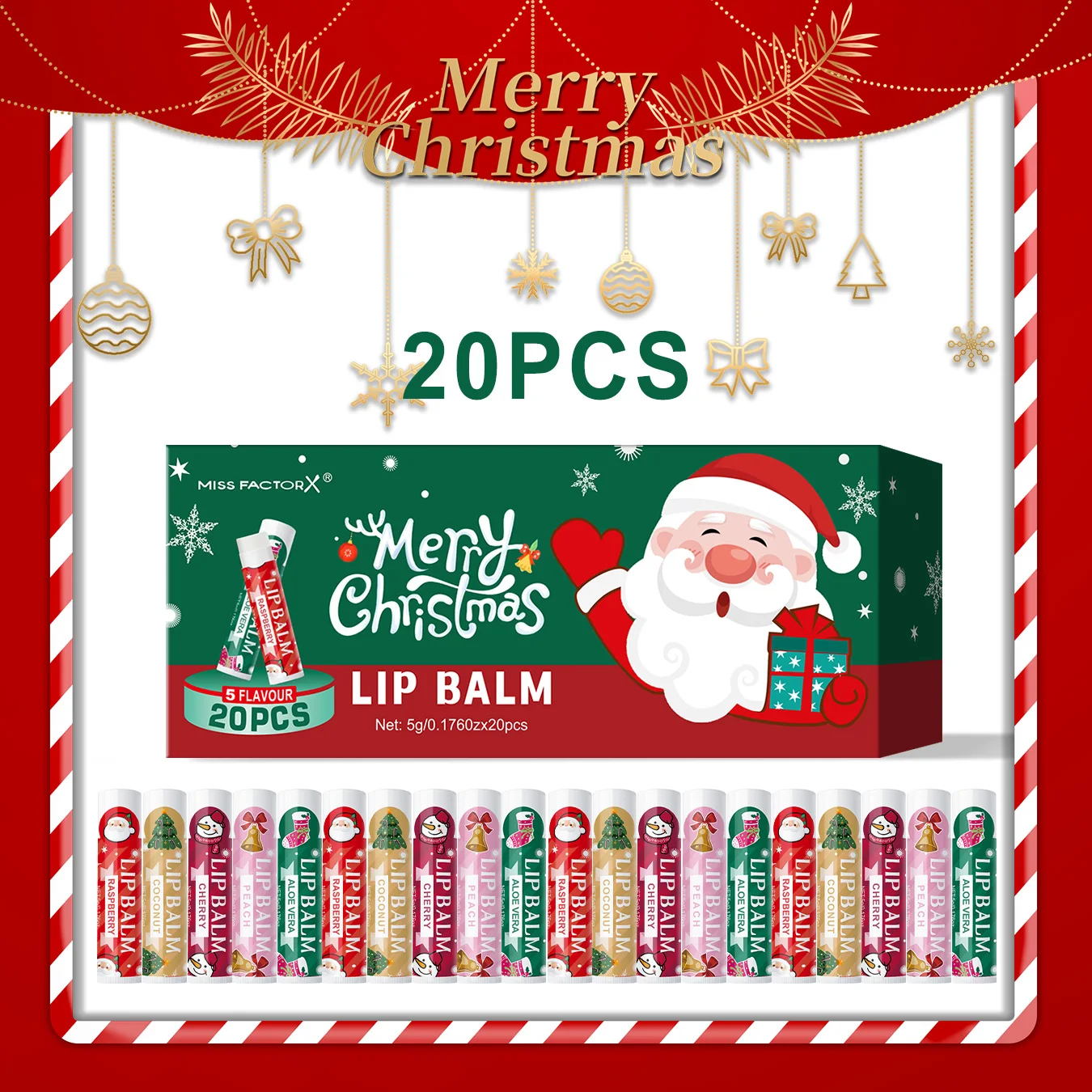 20PCS Lipstick Set - 5 Taste Christmas Theme Deep Moisturizing and Lasting Moisturizing to Create Plump and Shiny Lips