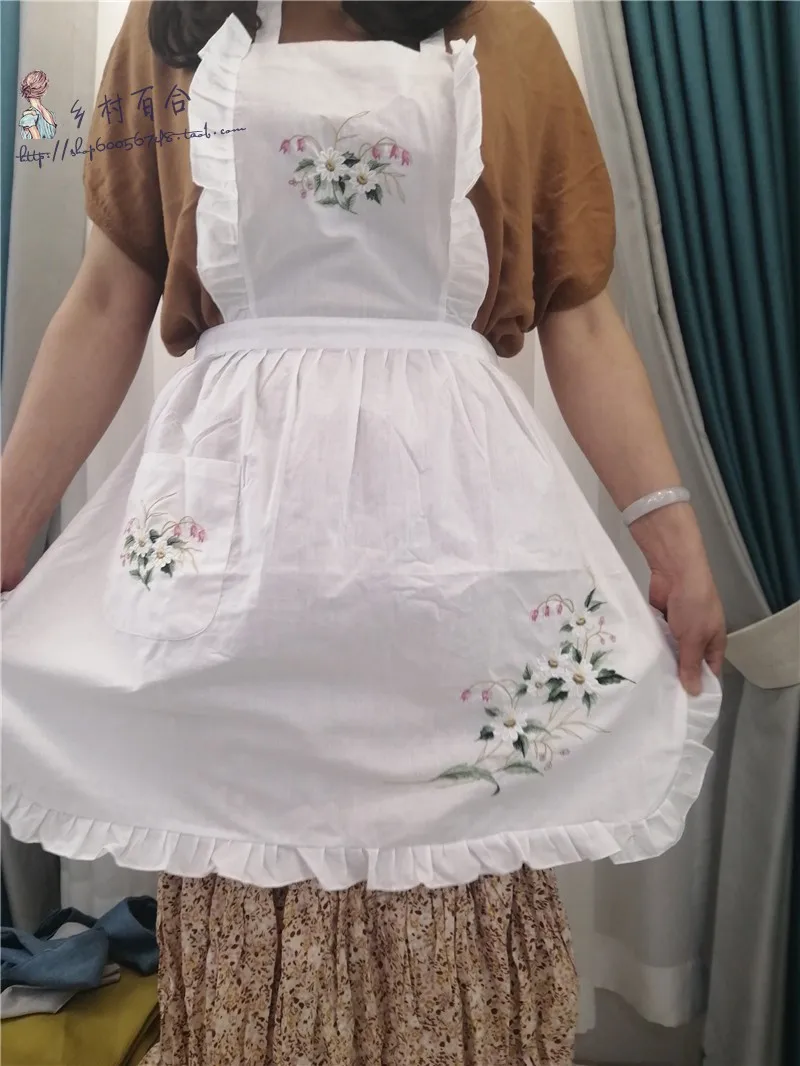 Retro Pastoral Polyester Cotton Cooking Kitchen Aprons For Woman Dress Flower Shop Smock Hairdresser Bib Garden Overall