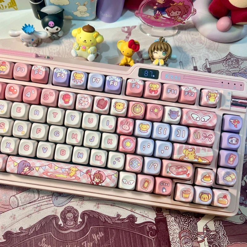 Imagem -02 - Kinomoto Sakura Keycaps Personalizado Bonito Rosa dos Desenhos Animados Anime Keycap Cereja Moa Ponto de Perfil Tampa Chave para Teclado Mecânico de Jogos