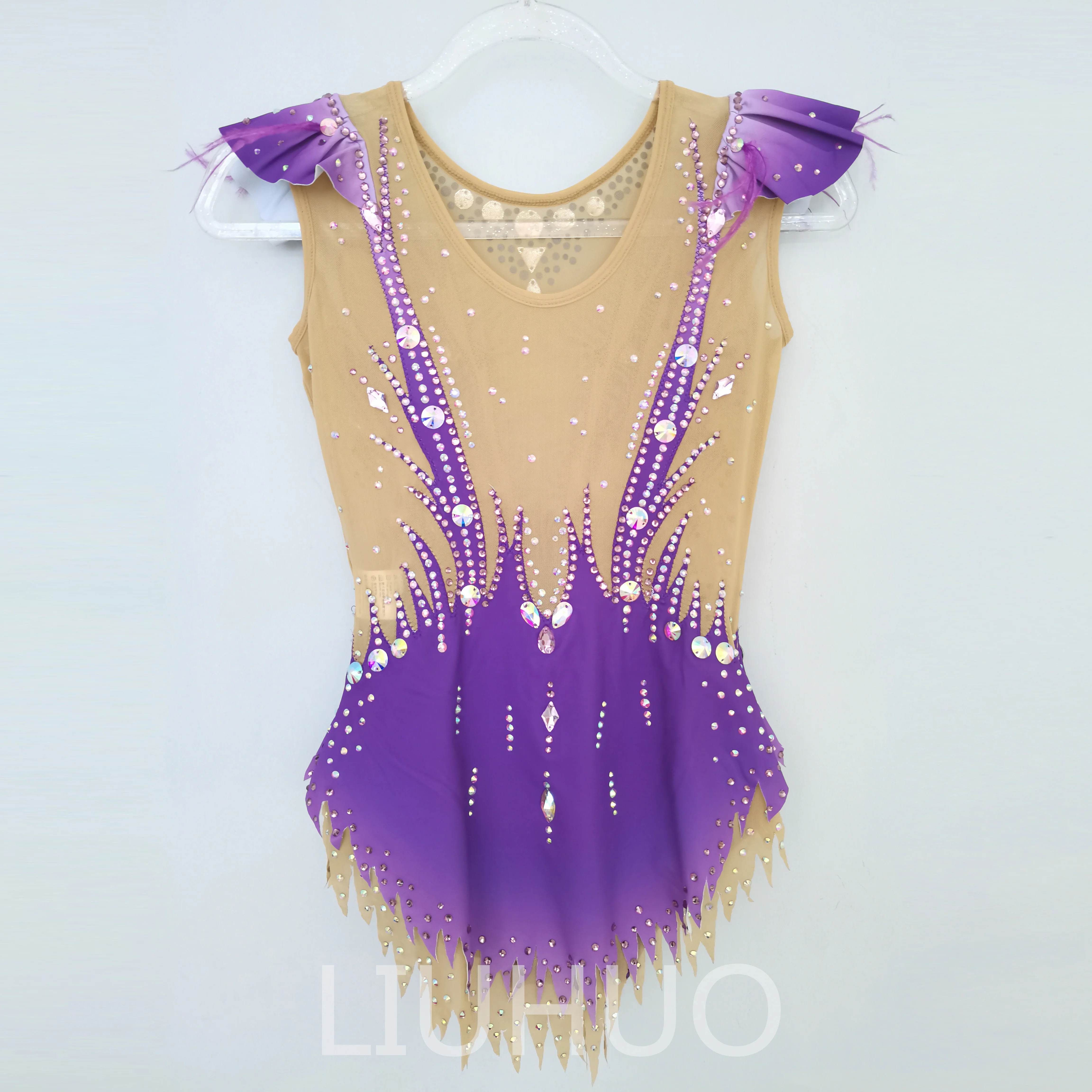 LIUHUO Rhythmic Gymnastics Leotard Competitive  Cheerleading Performance Purple For Children