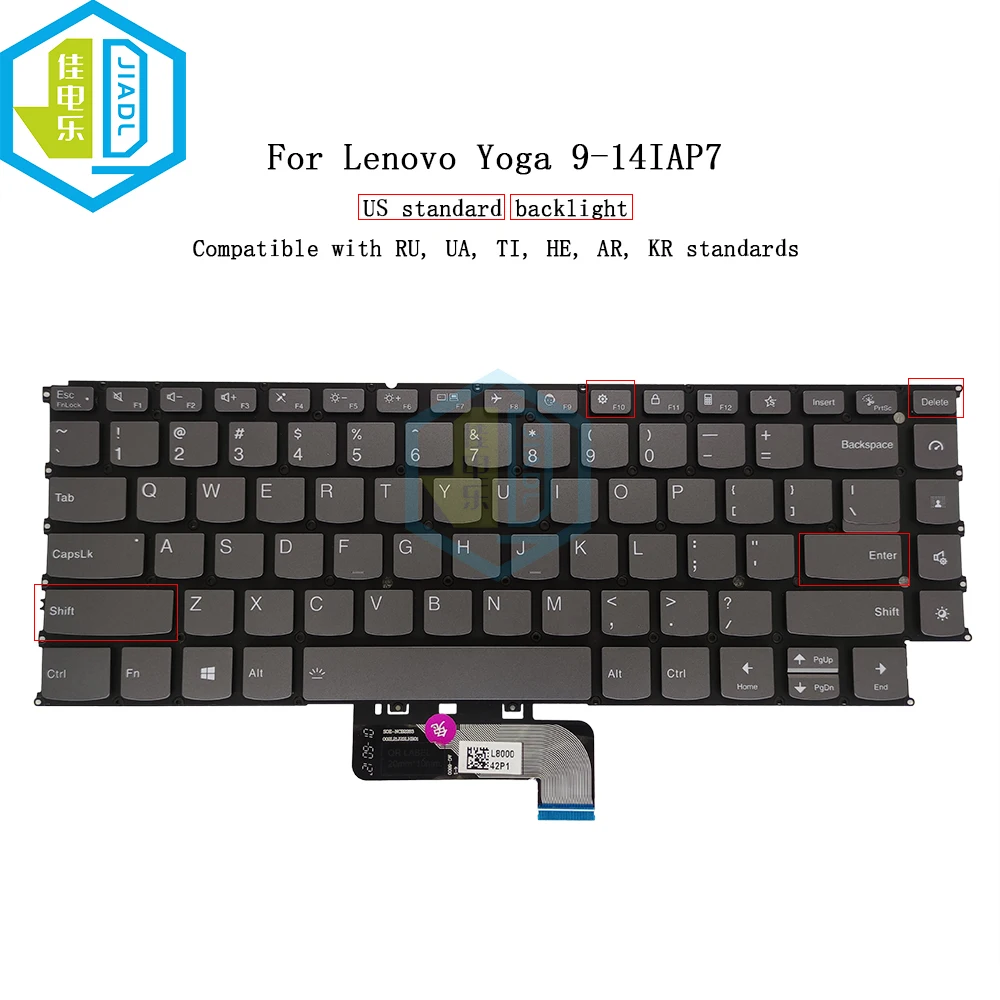 Imagem -04 - Teclado de Substituição para Lenovo Laptop Keycaps Prata Backlit Eua e Inglês Backlight Yoga 914iap7 em 14iap7