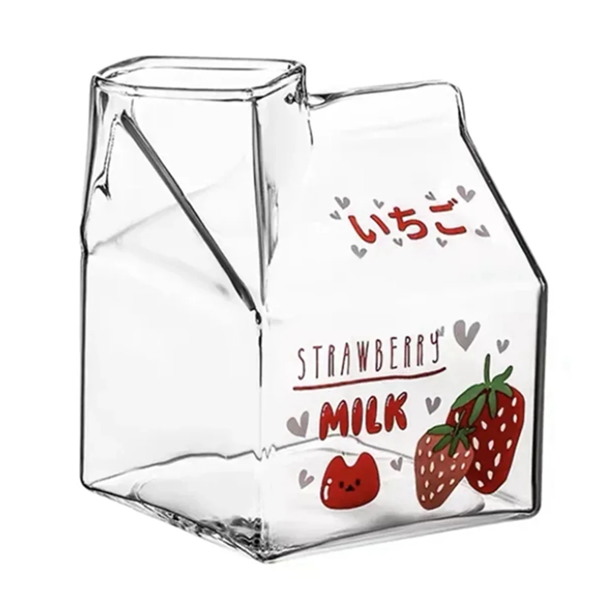 350ML Kawaii Square Milk Carton Glass Cup Heat Resistant Cute Strawberry Peach Breakfast Cup Pudding Cup Milk Bottles, A